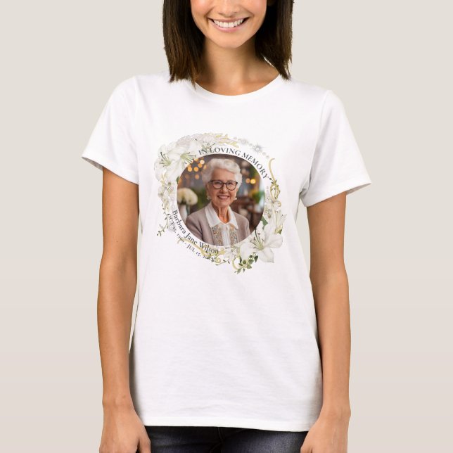 Floral In Loving Memory Memorial Funeral Keepsake T Shirt (Framsida)