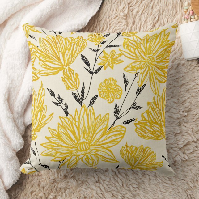 Floral in yellow pattern kudde (Filt)