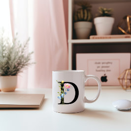 Floral Initial Monogram D Mugg