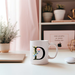 Floral Initial Monogram D Mugg