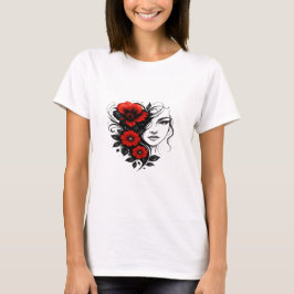 Floral Ink Beauty – Red & Black Tattoo Art T Shirt
