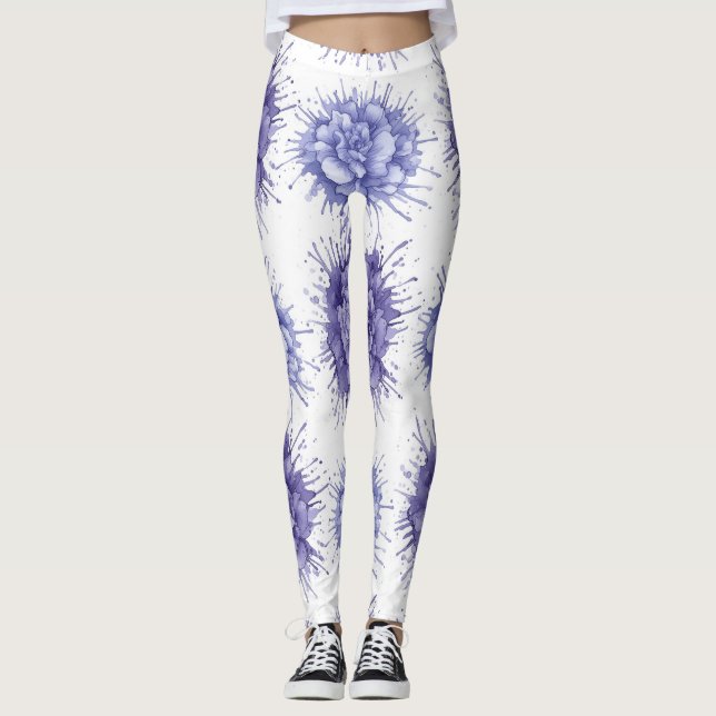 Floral Ink Splash Pattern – Abstract Botanical  Leggings (Framsida)