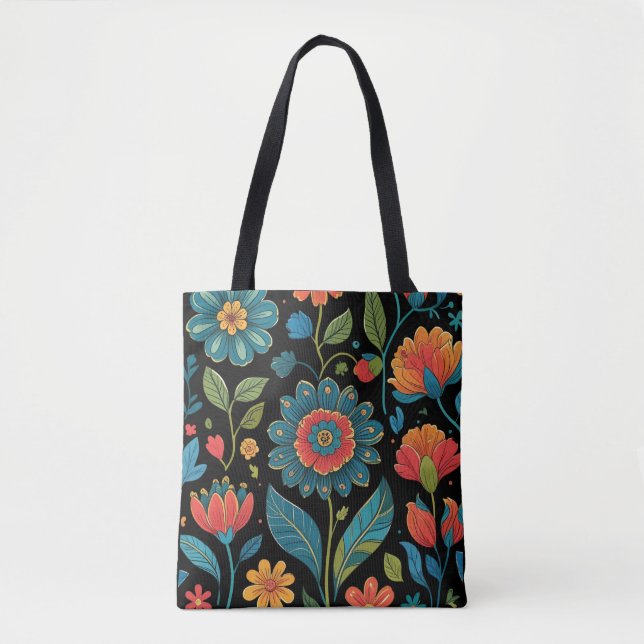 Floral Kaleidoscope Garden - Vibrant Nature Art Tygkasse (Framsida)