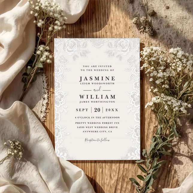 Floral Lace Rustic Country Elegant QR Code Wedding Inbjudningar (Skapare uppladdad)