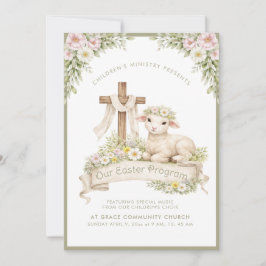 Floral Lamb with Cross | Easter Program Invitation