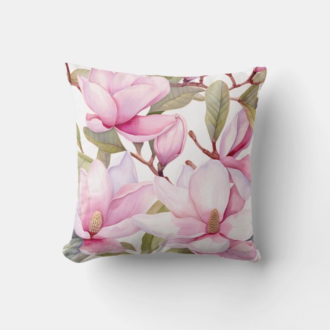 Floral Large Pink Magnolia Flower Throw Pillow Kudde (Framsida)