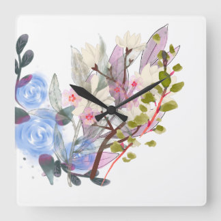 Floral Leaves Art – Elegant Flowers and Botanical Fyrkantig Klocka