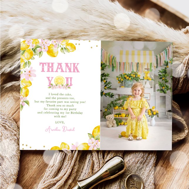  Floral Lemon Birthday Photo Tack Kort (Skapare uppladdad)