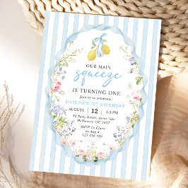 Floral Lemon Our Main Squeeze Birthday Invitation Inbjudningar