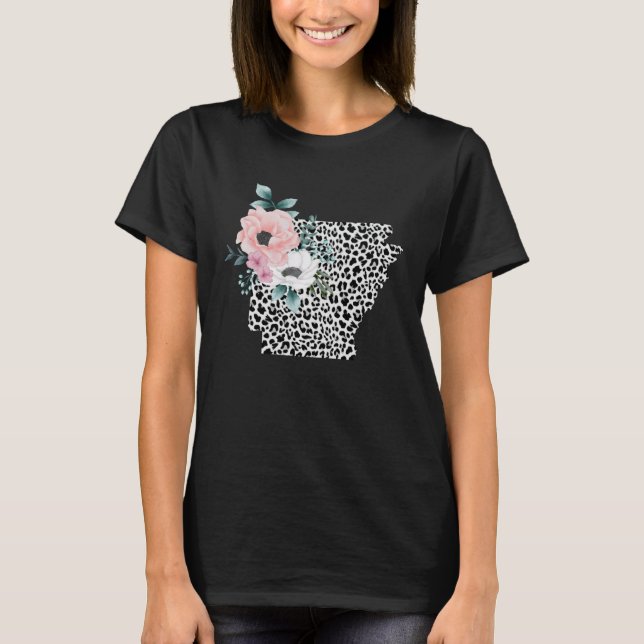 Floral Leopard Arkansas Patriotic Woman Girl T Shirt (Framsida)