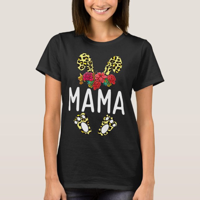 Floral Leopard Mama Bunny Happy Easter Mother s Da T Shirt (Framsida)