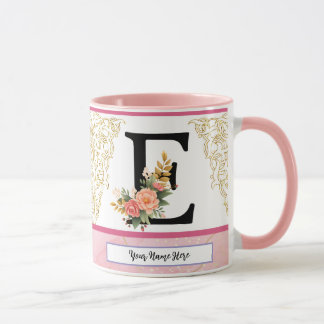 Floral Letter E Mug – Personalized Initial Cup wit Mugg
