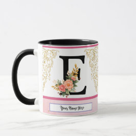 Floral Letter E Mug – Personalized Initial Cup wit Mugg