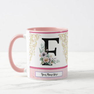 Floral Letter F – Personalized with Name Coffe Mug Mugg