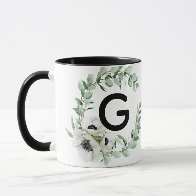 Floral Letter G Initial Coffee Mug Mugg (Vänster)