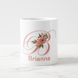 Floral Letter Modern Monogram Initial Jumbo Mugg