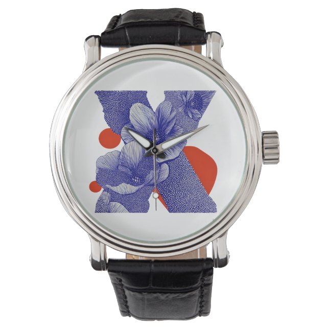 Floral Letter X – Bold Geometric Botanical Design Armbandsur (Framsida)