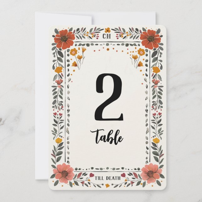 Floral Letterpress Table Number Inbjudningar (Framsida)