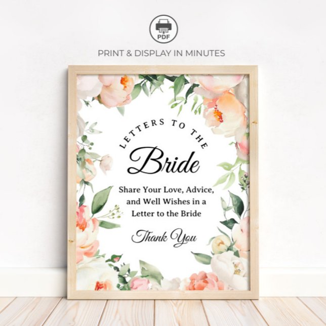 Floral "Letters to the Bride" Bridal Shower sign Poster (Skapare uppladdad)