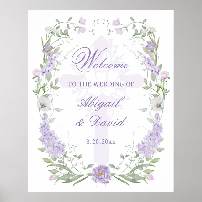 Floral Lilac Frame Religious Wedding Welcome Poster (Framsidan)