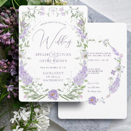 Floral Lilac Lavender Frame Catholic Wedding Inbjudningar