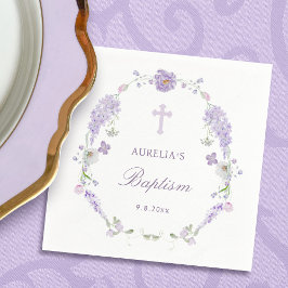Floral Lilac Lavender Wreath Baptism Pappersservett