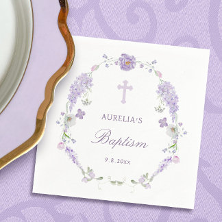 Floral Lilac Lavender Wreath Baptism Pappersservett