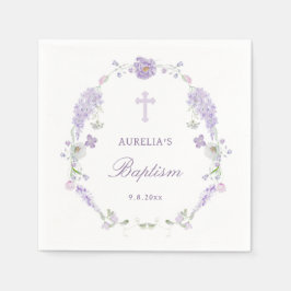 Floral Lilac Lavender Wreath Baptism Pappersservett