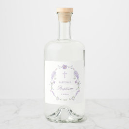 Floral Lilac Lavender Wreath Baptism Spritflaskor Etikett