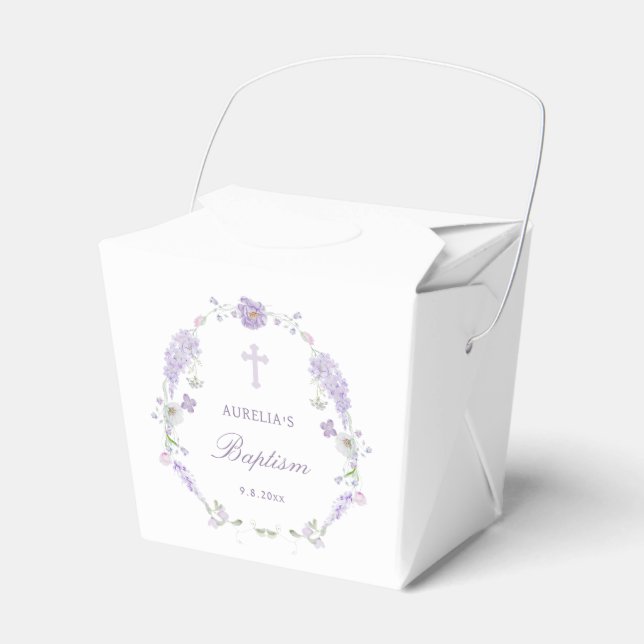 Floral Lilac Lavender Wreath Baptism Take Out Presentaskar (Framsidan Sidan)