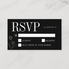 Floral Line Art Rustic Black Elegant Wedding RSVP Tilläggskort
