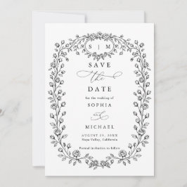Floral Line Art Save The Date Invitation Spara Datumet