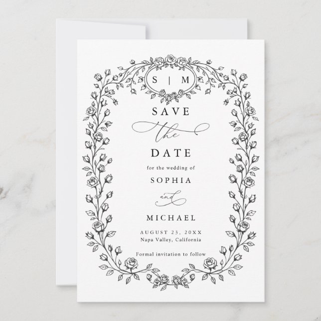 Floral Line Art Save The Date Invitation Spara Datumet (Framsida)