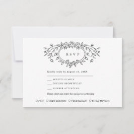 Floral Line Art Wedding Response Card OSA Kort