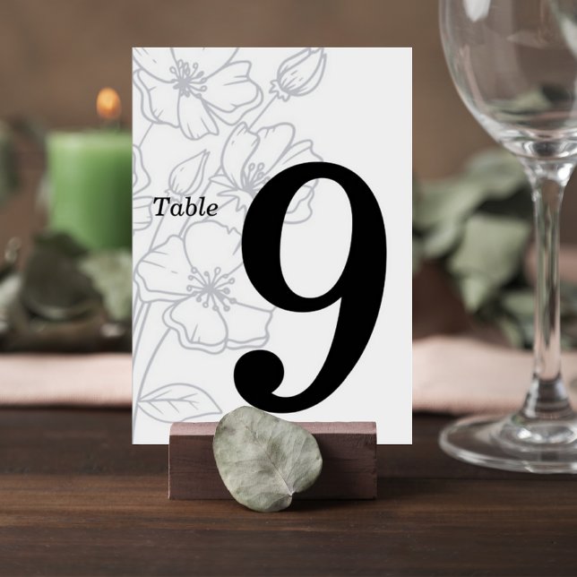 Floral Line Art Wedding Table Number Card Bordsnummer (Skapare uppladdad)