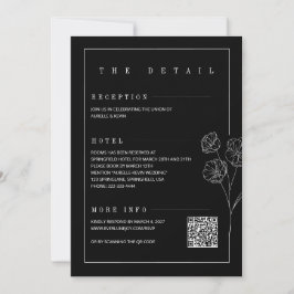 Floral Line Rustic Black Elegant All in Wedding  Inbjudningar