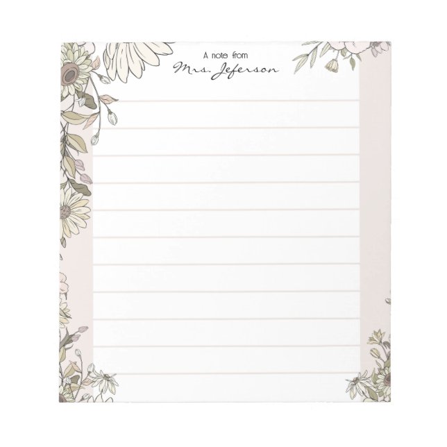 Floral Lines Pure Teacher Notepad Anteckningsblock (Framsida)