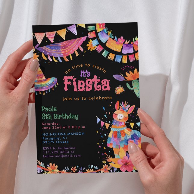 Floral Llama Cactus Mexican Fiesta Kids Birthday  Inbjudningar (Skapare uppladdad)