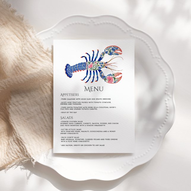 Floral Lobster Coastal Nautical Beach Wedding Meny (Floral Lobster Coastal Nautical Beach Wedding Menu)