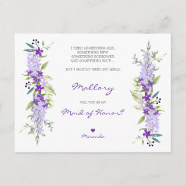 Floral maid of Honor Proposal in Lillac Shades Inbjudan Vykort