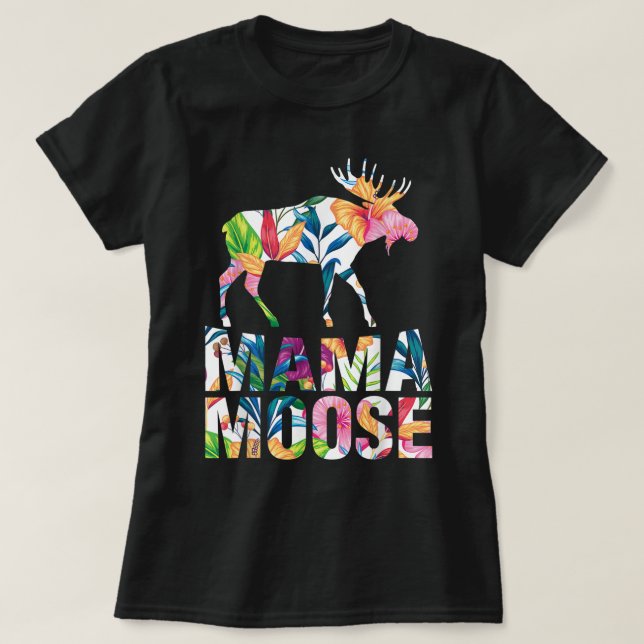 Floral Mama Moose Animal Lover Design T Shirt (Design framsida)