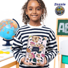 Floral Meadow Cream Pink Botanical Custom Name Anteckningsbok