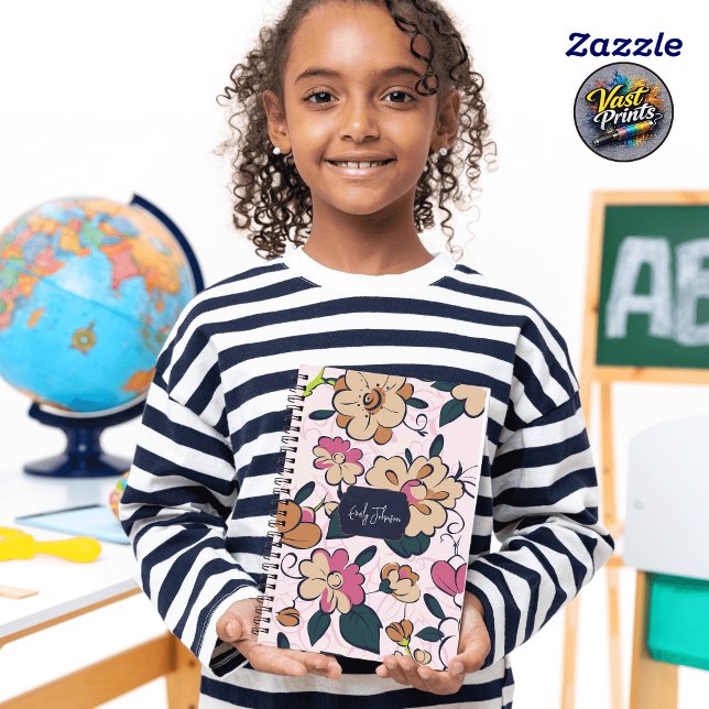 Floral Meadow Cream Pink Botanical Custom Name Anteckningsbok (Floral Meadow Cream Pink Botanical Custom Name Notebook)