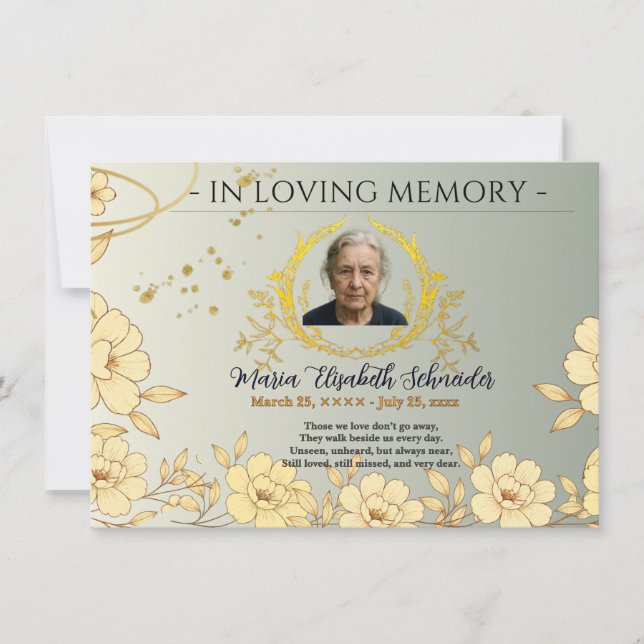 Floral Memorial Card - Sympathy keepsake  Tack Kort (Framsida)