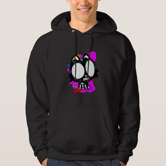 Floral Mexican Cat Day of the Dead Dia De Muertos  Hoodie (Framsida)