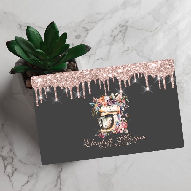 Floral Mixer Rose Gold Drips Bageri   Visitkort (Skapare uppladdad)
