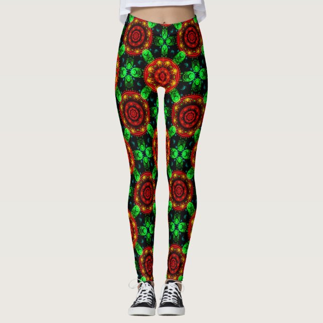 Floral Modern Boho Elegant Abstract Pattern #504 Leggings (Framsida)