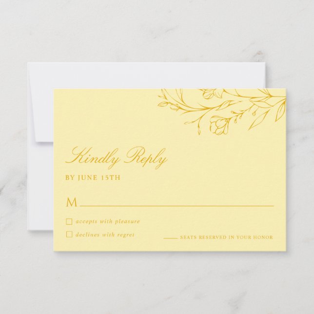 Floral Modern Butter Yellow Wedding RSVP Card OSA Kort (Framsida)