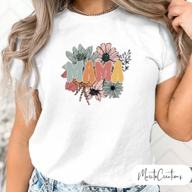 Floral mom t-shirt, retro letter, mother's day t shirt (Skapare uppladdad)