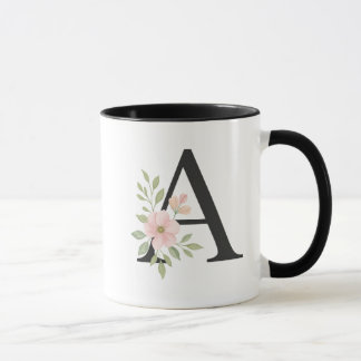 Floral Monogram A Mug – Elegant Letter A with Soft Mugg